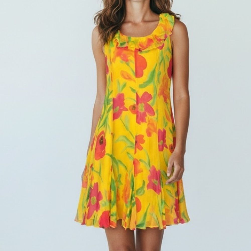 Vintage Lauren Ralph Lauren Floral 100% Silk Sleeveless Flowy Dress in Size 8